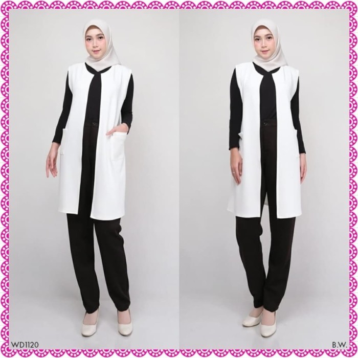 rompi panjang vest white putih polos realpict baju muslim jakarta