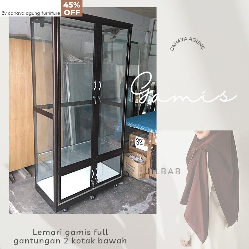 lemari gamis  aluminium kaca 2 pintu full gantungan