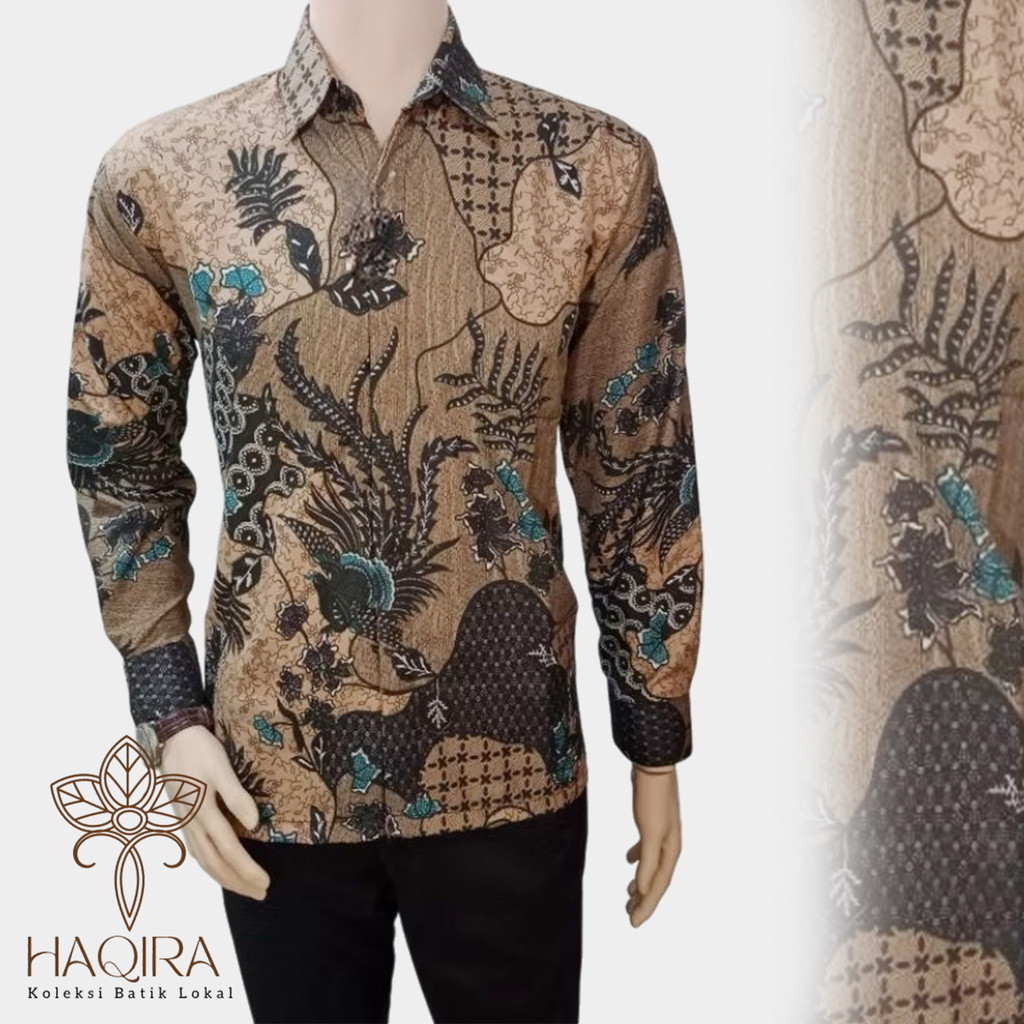 Kemeja Batik Pria Lengan Panjang Premium | Kemeja batik sekar jagad  batik manuk pola krem tua baju 