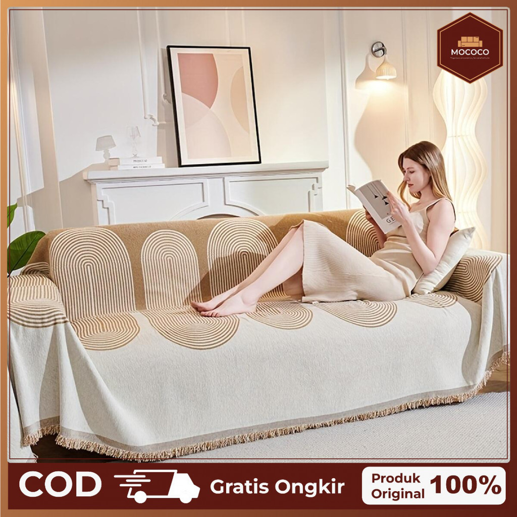 Mococo Cover Sarung Sofa Rumbai Ruang Tamu Premium Polos Letter L Putus 3 4 Seater Anti Cakar Kucing