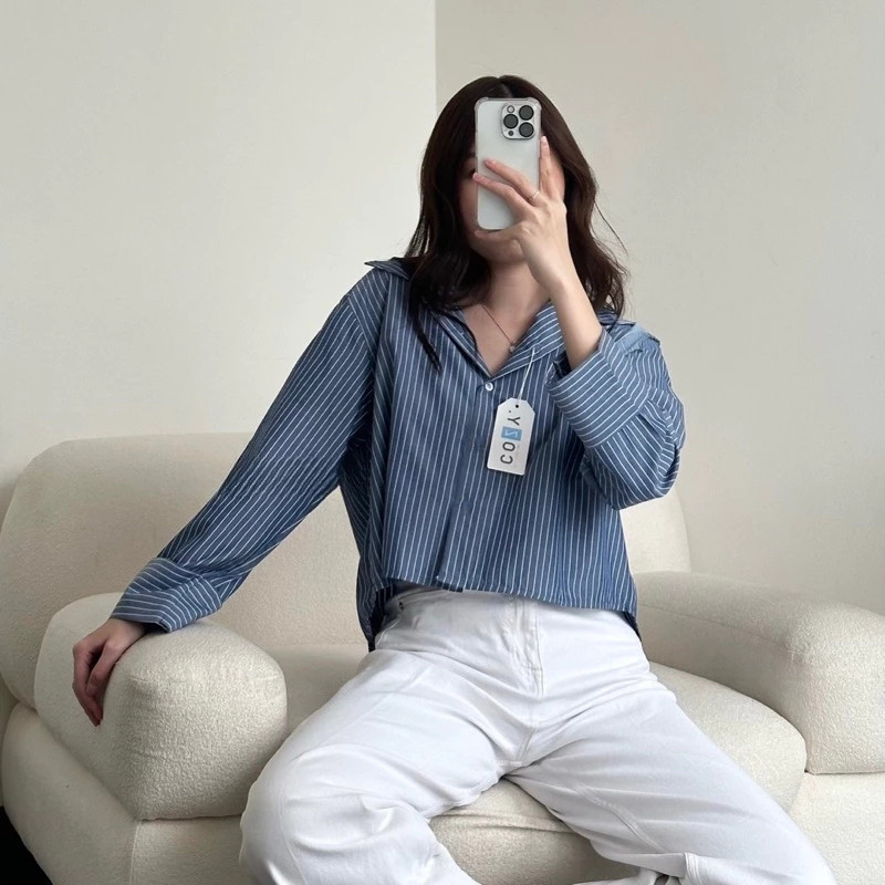 CASHA - ZPF KEMEJA SALUR WANITA NOLA / Ziggy Top / Hem Blouse Crop lengan Panjang / OOTD Kemeja Crop