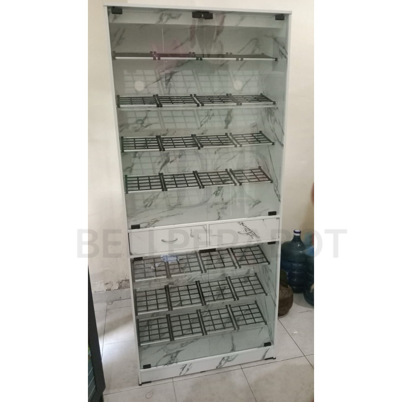 [ PERABOTKU28 ] Lemari Kabinet Rak Sepatu Kaca 2 Tingkat