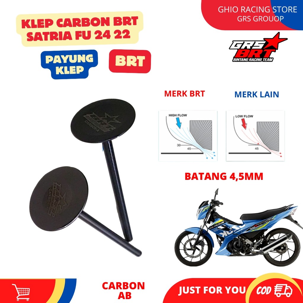 Ghio Racing Klep Carbon BRT Satria Fu 24 22 Batang 4,5mm Kelep Karbo BRT Suzuki satria Fu Karbu