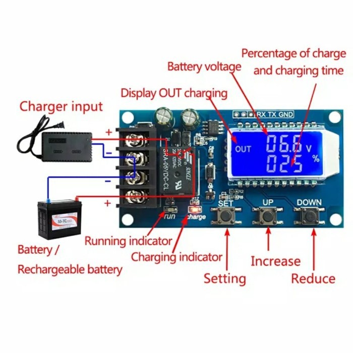 modul charger aki motor mobil digital LCD display otomatis cut off 30A Karya Muda Homeware