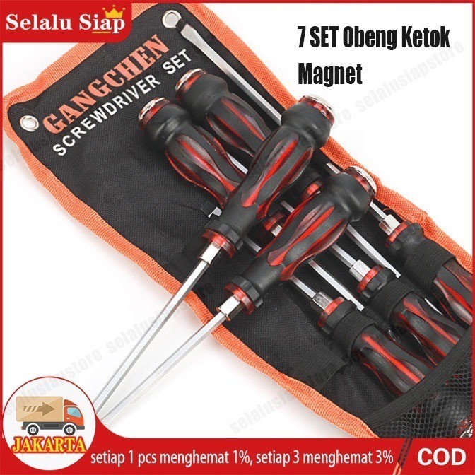 JU87Y Set 7 obeng ketok dengan obeng berbentuk salib hati dengan port datar bunga plum untuk perbaik