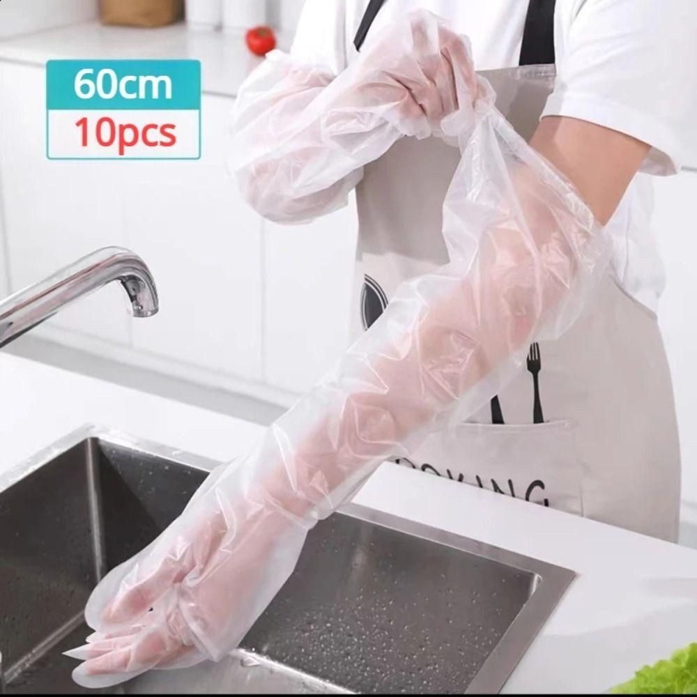 [10Pcs ]60cm CPE Glove Handglove Plastik  Sarung Tangan  Disposable Panjang Sekali Pakai Hand Glove 