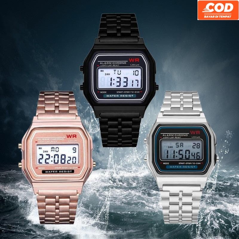 JAM TANGAN DIGITAL PRIA/WANITA CASIO KOTAK JAM TANAN STAINLESS TERBARU