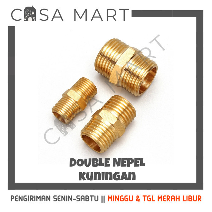 CASA MART Dobel Nepel Kuningan 1/4 x 1/4 3/8 x 3/8 Sambungan Air Panas Kompresor Sok Drat Luar Doubl