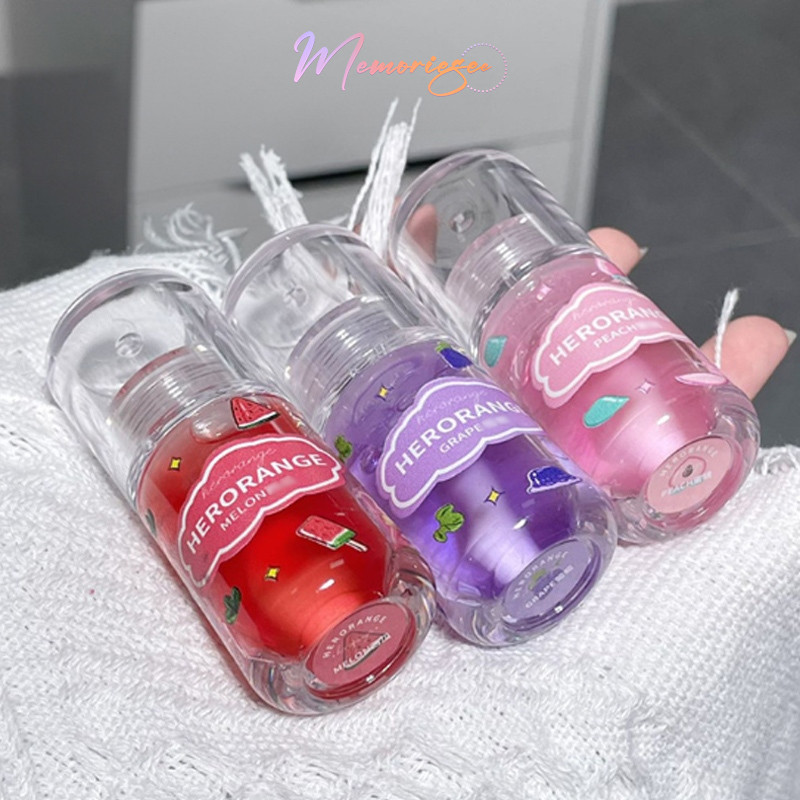 COD- HERORANGE Fruity Lip Oil Moist Lip Serum Minyak Bibir Buah Melembabkan Bibir Lip Gloss Crystal 