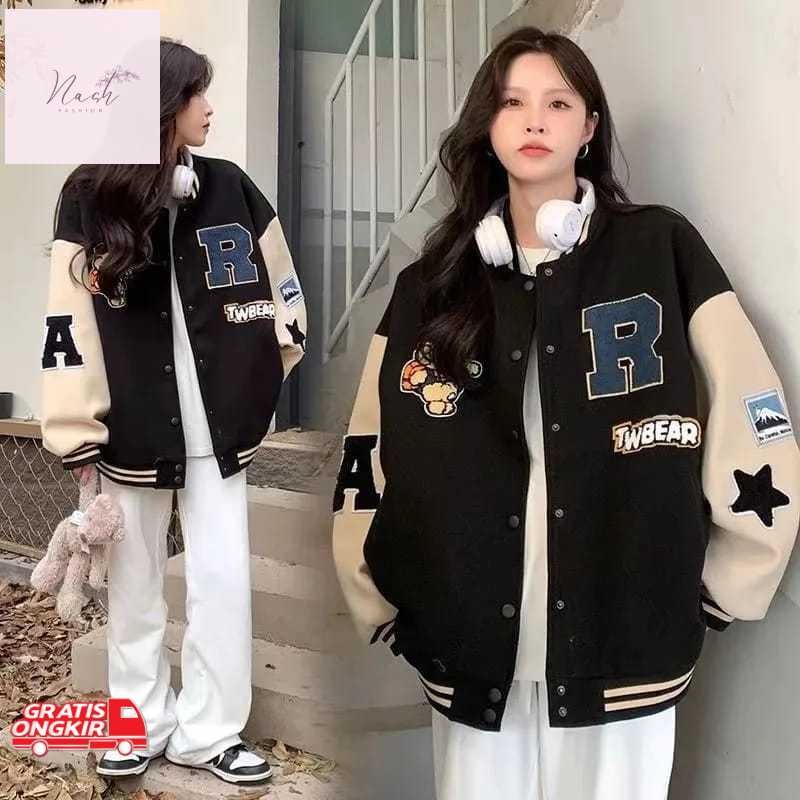 Jaket Korea / VARSITY JAKET OVERSIZE | R TW BASEBALL VARSITY WANITA | JAKET WANITA KOREAN