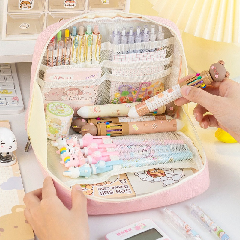

YEN Warna Solid Large Capacity Pencil Case Pencil Bag Stationery Organizer Student Anak Tas Pensil