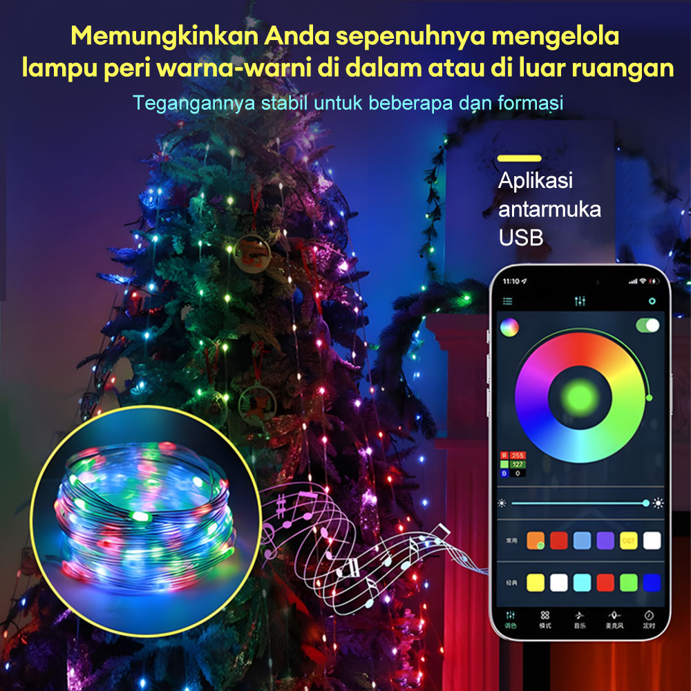 【Bisa COD】Smart LED Fairy Strip Light Running Kontrol Suara Lampu Tali 10M Sensor Music Bluetooth Re