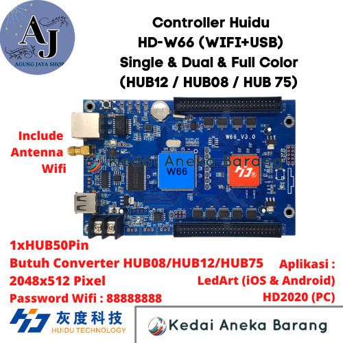 AJstore - Controller Huidu HD-W66 Wifi USB RGB Full Color Running Text P10 Ori