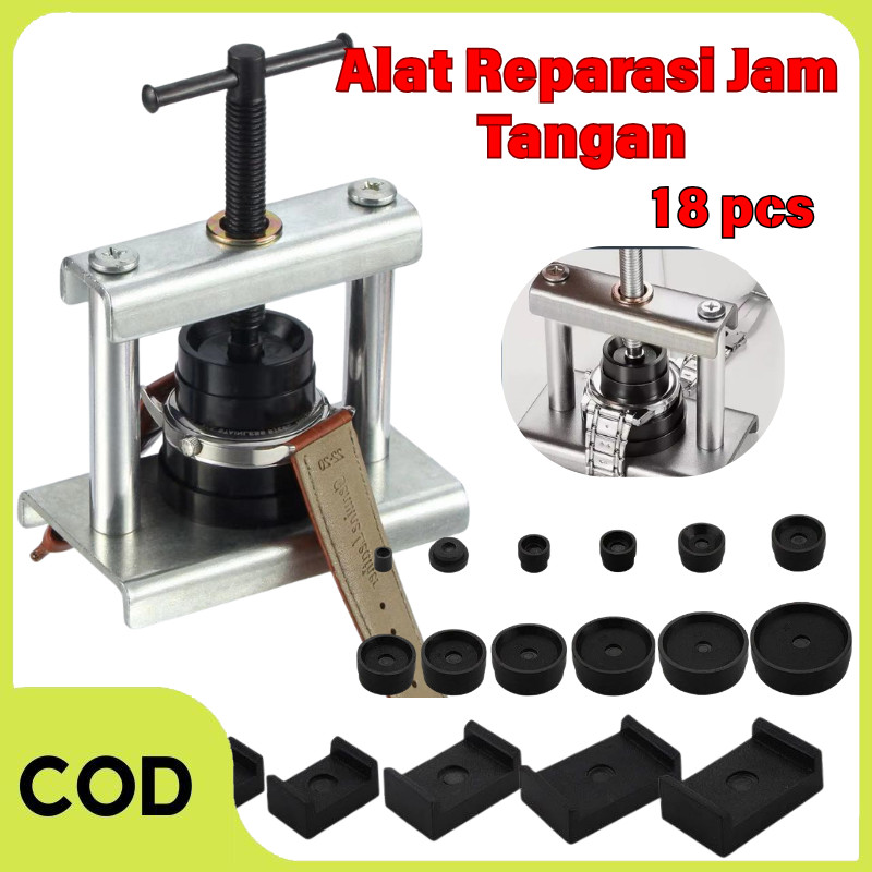 【COD】Alat Press Jam Tangan Manual Set Watch Repair Tools 18 Dies Cetakan  Press ABS Back Case Bahan 