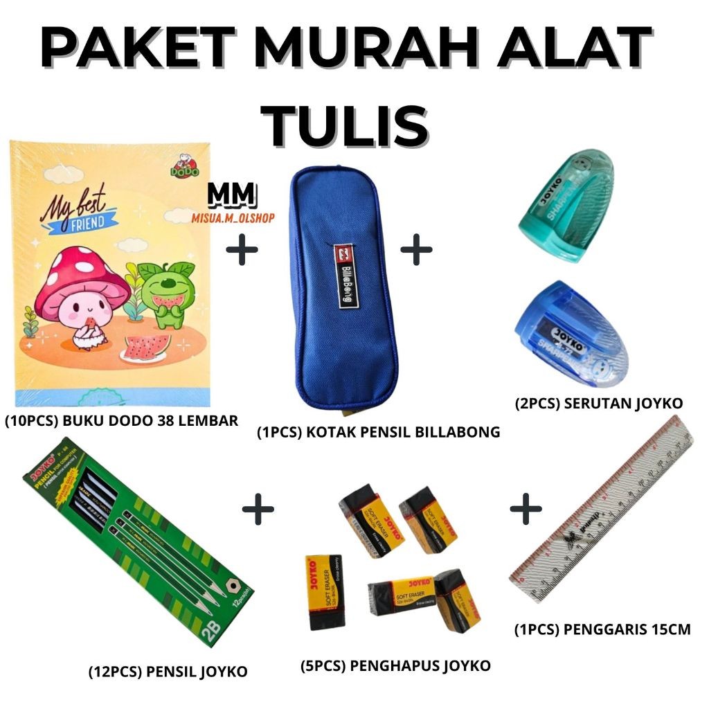 

1 SET ALAT TULIS /ALAT TULIS 6in1/ALAT TULIS LENGKAP/ALAT TULIS SEKOLAH/PAKET ANAK SEKOLAH/BUKU TULIS UKURAN KWARTO/PENDEKCO