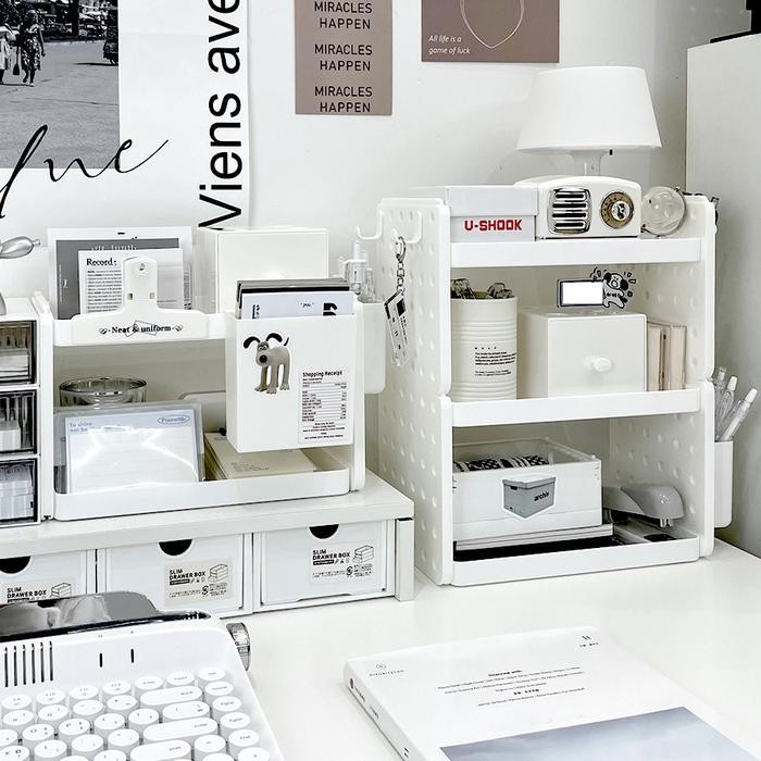 Winzige Rak Meja With Peg Hole Board Stationery Desktop Storage Multi-layer Rak Mini Lucu Table Rack