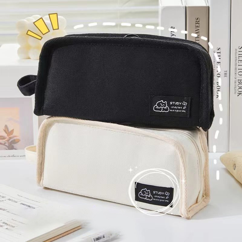 

Simplicity Multifunctional Pencil Case Solid Color Canvas Pen Bag High Capacity Stationery Storage Bag School Supplies