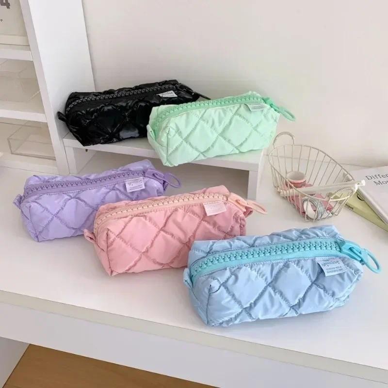 

Soft Quilting Big Zipper Pencil Case Kawaii PencilCase School Stationary Storage Bag Large Capacity Pen Bag