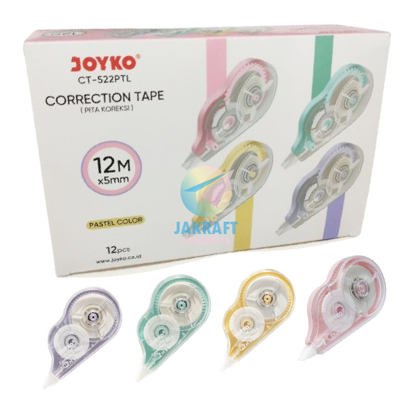 

(12 Pcs) GROSIR Correction Tape JOYKO CT-522PTL Warna Pastel Tip-X Tip Ex Pita 12 Meter isi Lebih Banyak Long Life | PACK