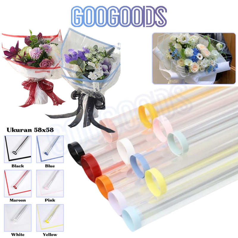 

GG Flower Wrapping Paper Korean Clear Transparant Frame List Color Cellophane Waterproof Kertas Bungkus Pembungkus Bouquet Bunga Bening Polos Transparan Border Warna Anti Ai