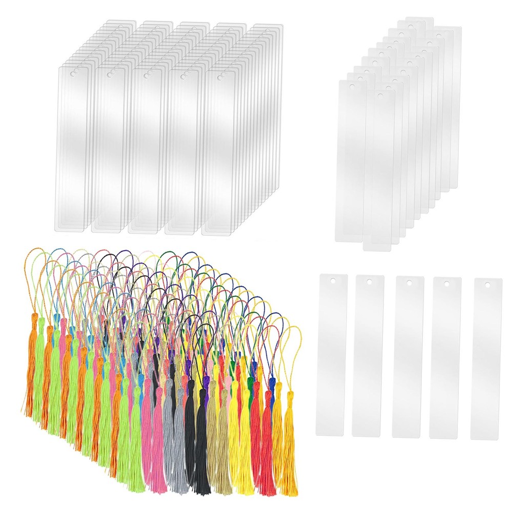 

100 Pieces Blank Bookmarks Decorative Accessories Waterproof DIY Projects Transparent Bookmarks Acrylic Bookmarks for Key Rings