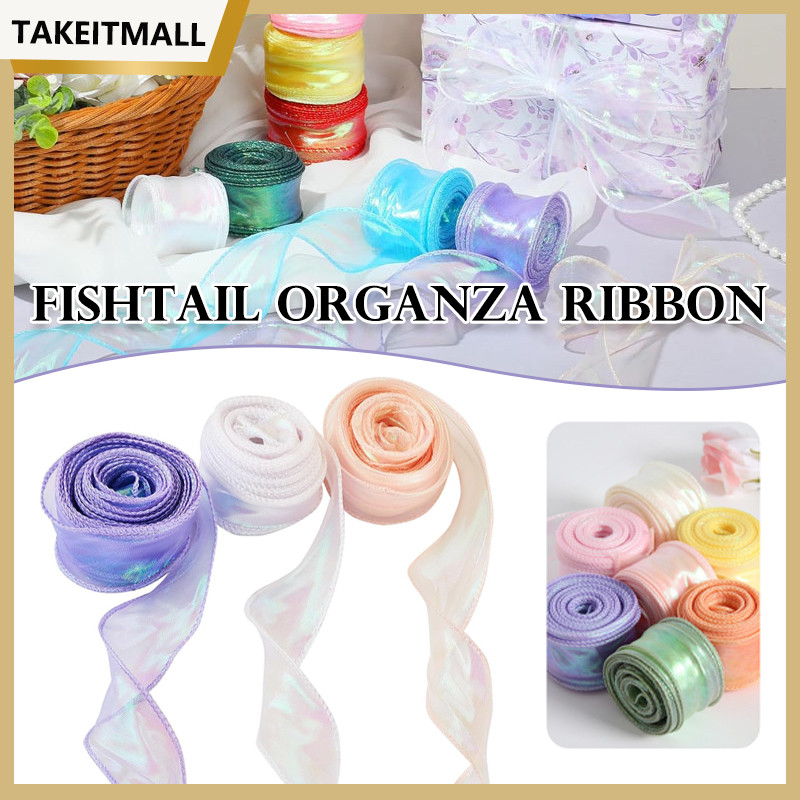 

4CM X 9 Meter (1ROLL) PITA Ribbon /Fishtail Ribbon Pita Organza Korea Keriting Wavy Transparan