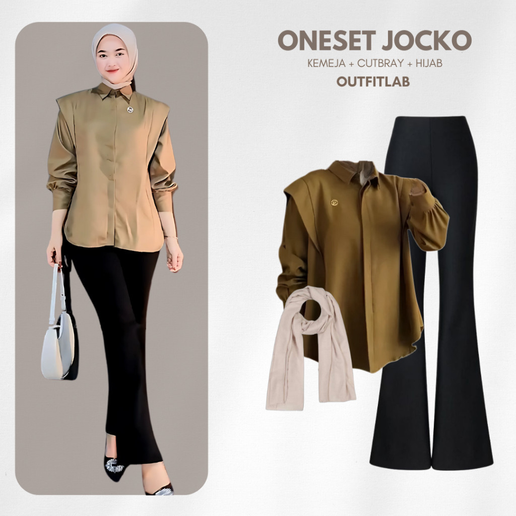 Outfit Set Jocko Setelan Wanita Kekinian ( Blouse + Cutbray + Hijab ) One Set OOTD Hijab Hangout