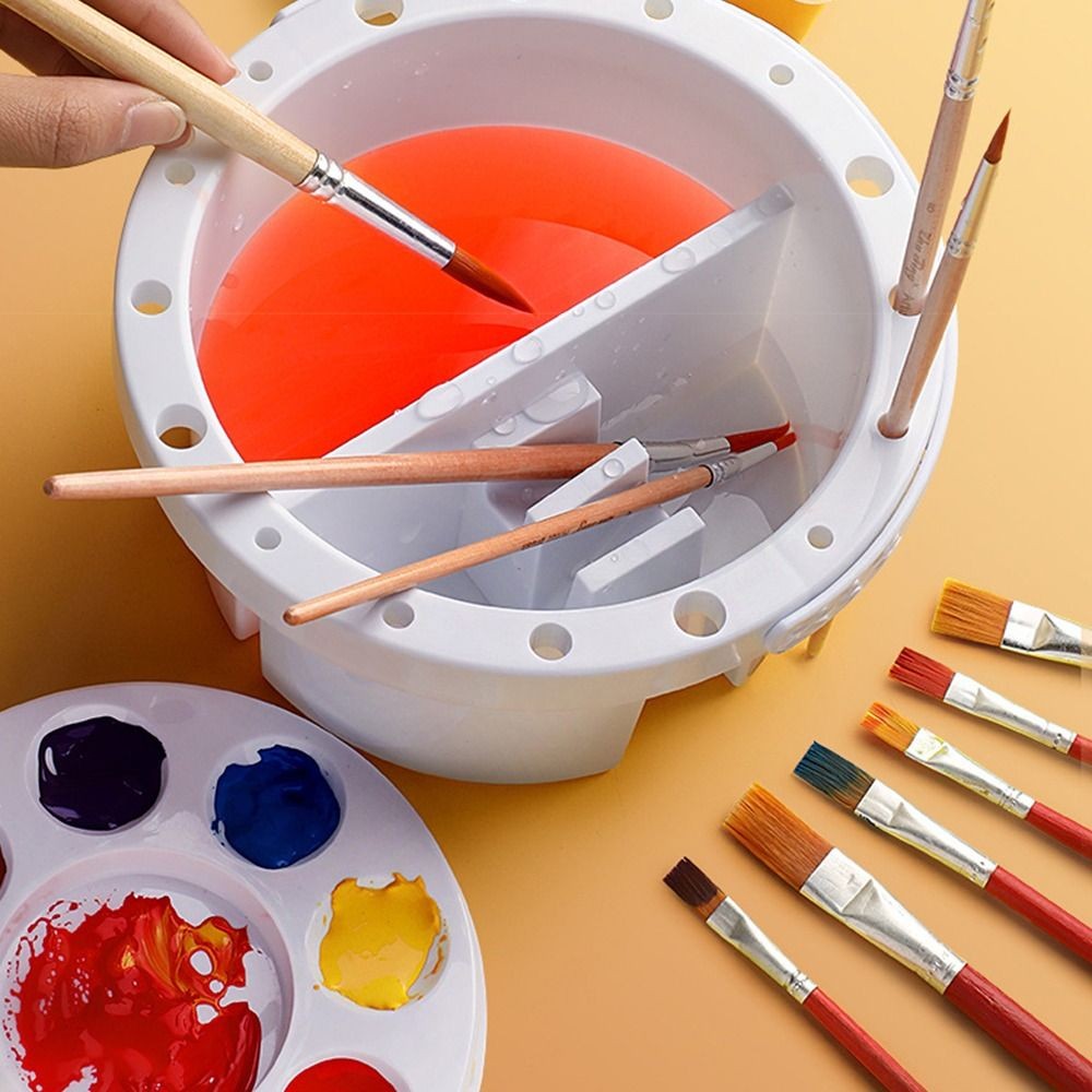 

Paint Brush Cleaner Washer Multi-Use Painting Brush Bucket For Watercolor Oil 3-in-1 Paint Brush Holder Tray Palette Lid Basin