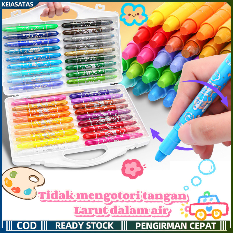 

【KElASATAS】Crayon Grasp Mata Sedang Original 12/24/36/48 Warna Krayon Lembut Water Soluable Crayon