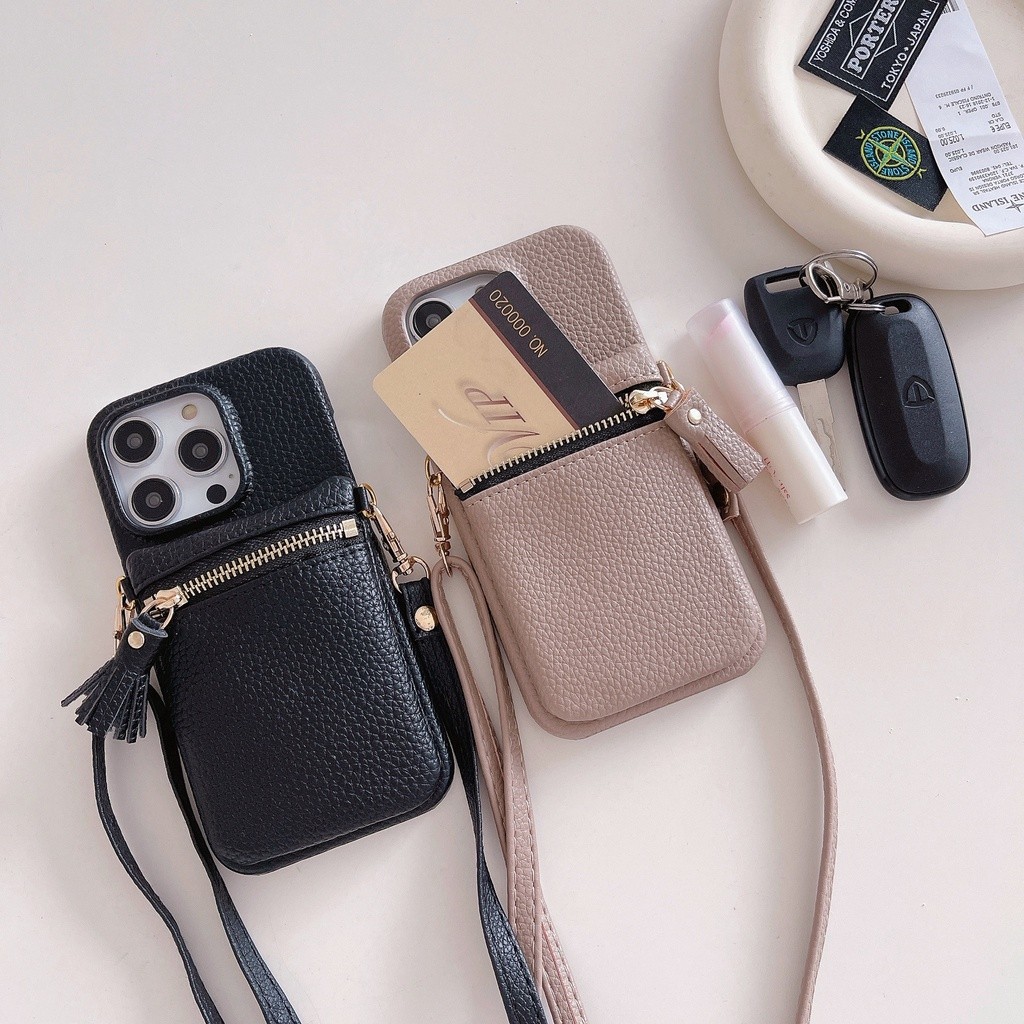 Kasus Ponsel Dompet Lanyard Crossbody untuk iPhone 14 Plus 13 12 11 Pro Max Ritsleting Saku Dompet P