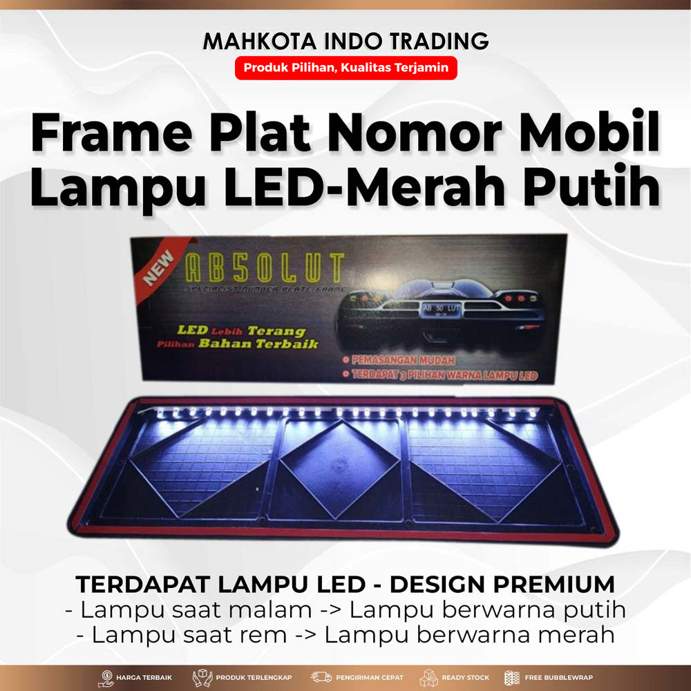 Frame Plat Nomor Mobil Cover Tempat Dudukan Plat Nomor Mobil Baru Lampu LED - Merah Putih