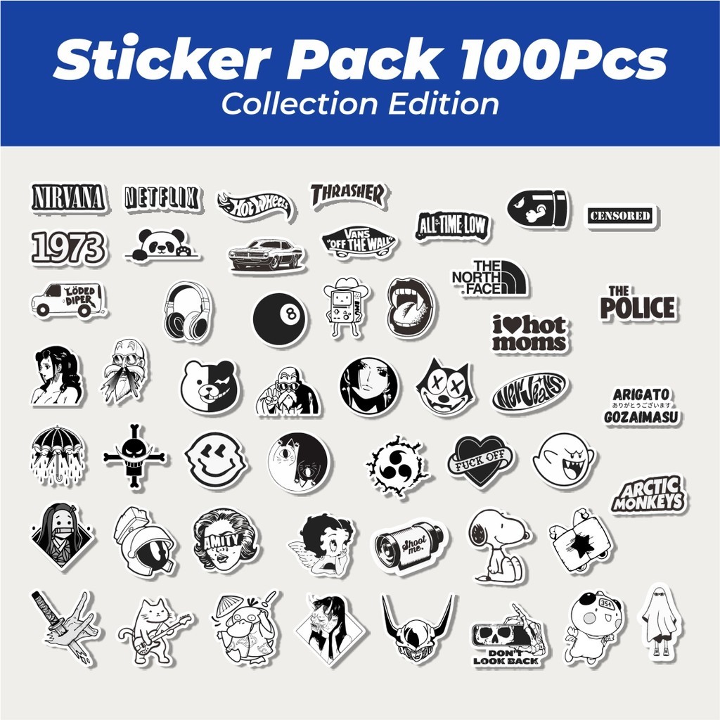 

Hot Stiker Tumbler Black & White V5 Lucu Anti Air Stikers Berperekat Waterproof Sticker Decal Buat Motor Helm Buku Journal Koper Casing HP Laptop Botol Minum