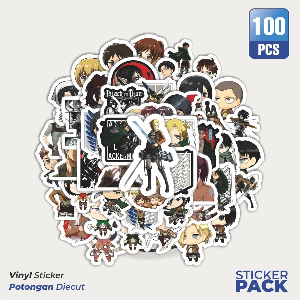 

MURAH 100 PCS Stiker Anime Attack On Titan Waterproof Aesthetic- Untuk Laptop, Motor, dan Helm - Paper Stationery Pack