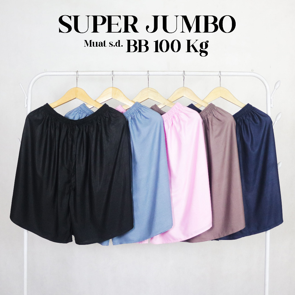 Celana Pendek Wanita Super Jumbo Motif Polos / Celana Pendek Wanita Selutut