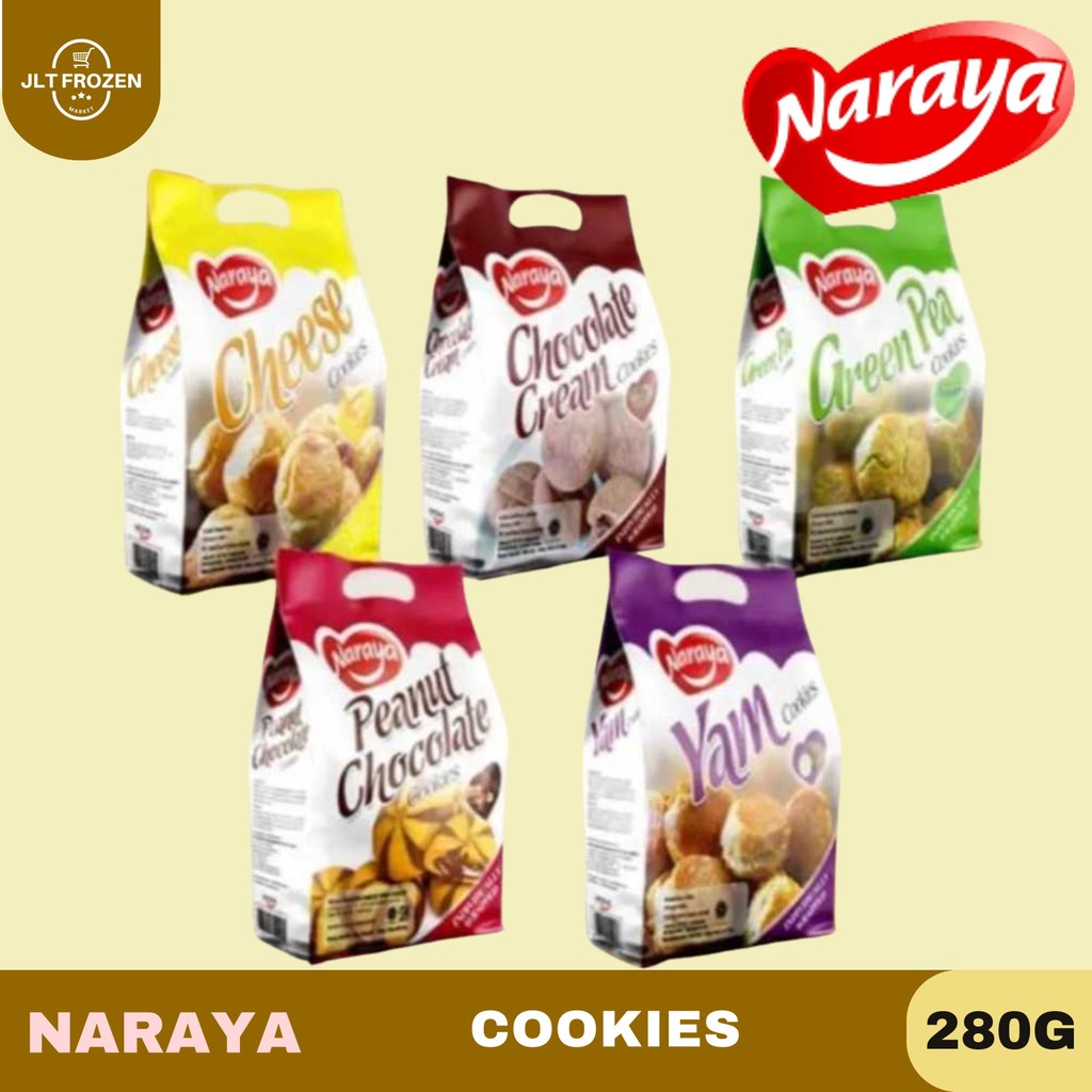 

Naraya Narabis Cookies Kemasan 280g / Rasa Cheese Cookies / Yam Cookies / Chocolate Cookies / Peanut Chocolate Cookies / Green Pea Cookies
