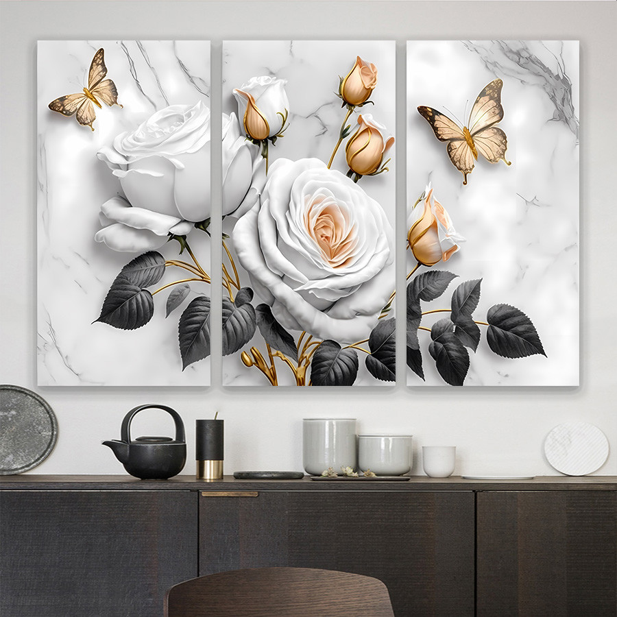 

Abstract Marble Texture Butterfly White Flower Poster and Prints ,Wall Art ,Canvas Painting For Living Room Home Decor No Frame