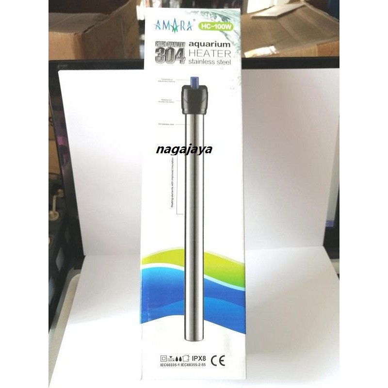 Heater pemanas air aquarium amara 100 watt stainless heater 100 watt aksesoris aquarium