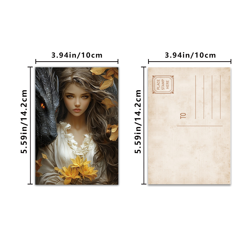 

32pcs, vintage dragon and knight postcards, perfect for birthday/anniversary gifts, suitable for collecting, giving, and mailing