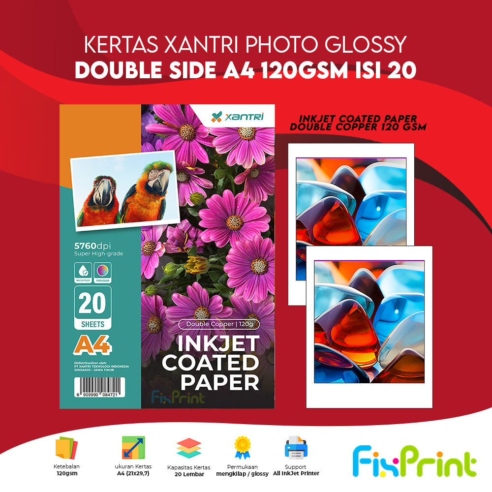 

Paper Xantri Foto Glossy 120gsm / 200gsm / 230gsm / 240gsm / 260gsm One Side Photo Kertas Mengkilap Double Side A4 20 Lembar