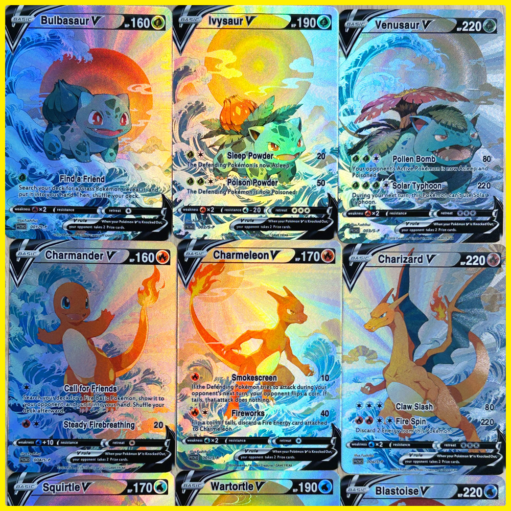 

BLBU PTCG Venusaur V Collection Card Eevee Blastoise V Charmeleon illustration Embossed Texture Color flash Pocket English Card