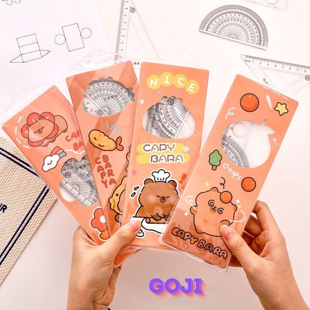 

GOJI Penggaris Capybara Set 4in1 Garisan Busur Siku Segitiga Lurus Motif Kapibara Ruler 4pcs Package Aesthetic Estetik Cute Cartoon MO