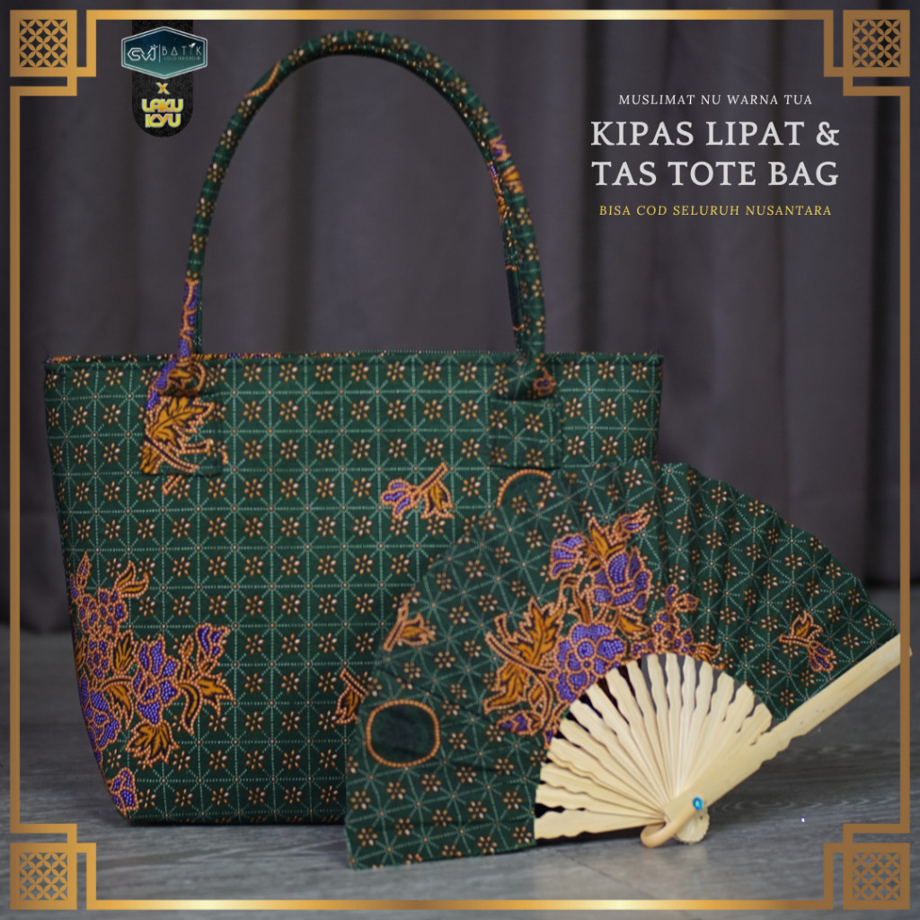 [LAPAKGROSIR] - Muslimat NU kipas lipat tangan set tas tote bag terbaru 2024 svj batik solo