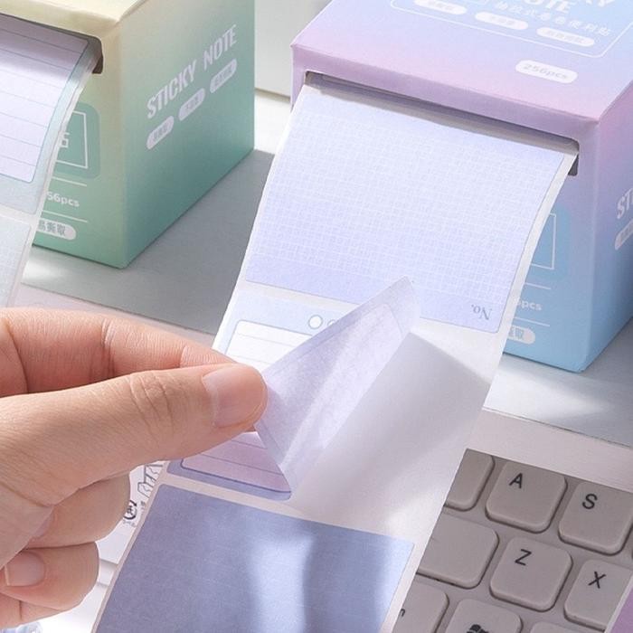 

256Pcs Creative Gradient Color Pull-out Sticky Notes Sticker Pull Out Paper Student Multi-functional Tearable N Times Stickers DIY Notebook Decoration Material Stationery Buku Kertas - Biru