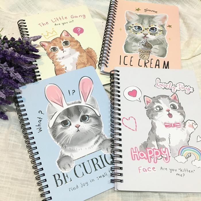 

Cute Cat spiral ring note book | Buku tulis ring kucing lucu - ice cream, A5