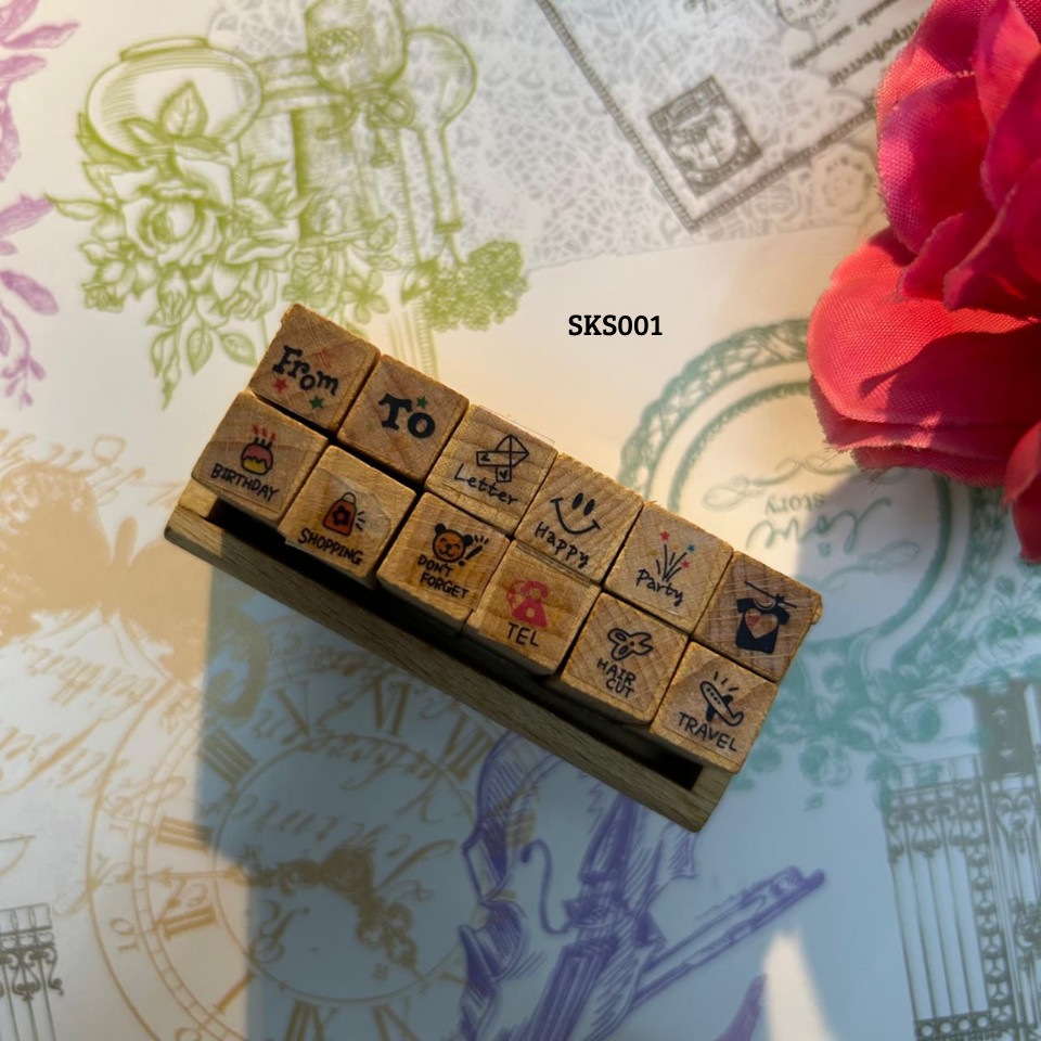 

Perlengkapan Sekolah Set DIY Hiasan Scrapbook Stempel Kayu Motif Mix SKS001