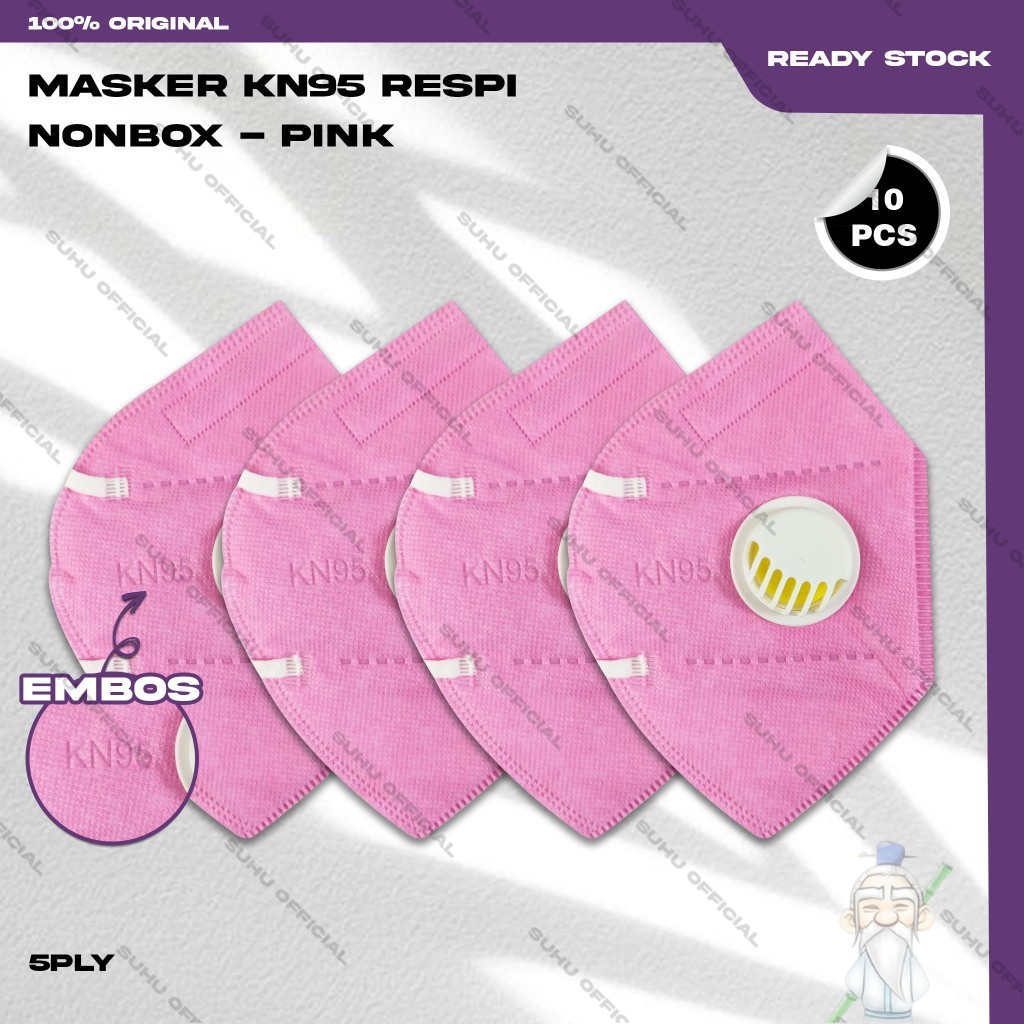 Masker KN95 RESPIRATOR 5ply 10pcs Warna Pink KN 95 PRO 5 Ply Earloop Surgical Mask Kemenkes