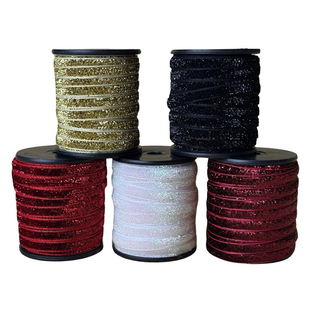 

1 ROL (18 METER) - PITA VELVET GLITER KASAR 0,6 CM DAN 1 CM