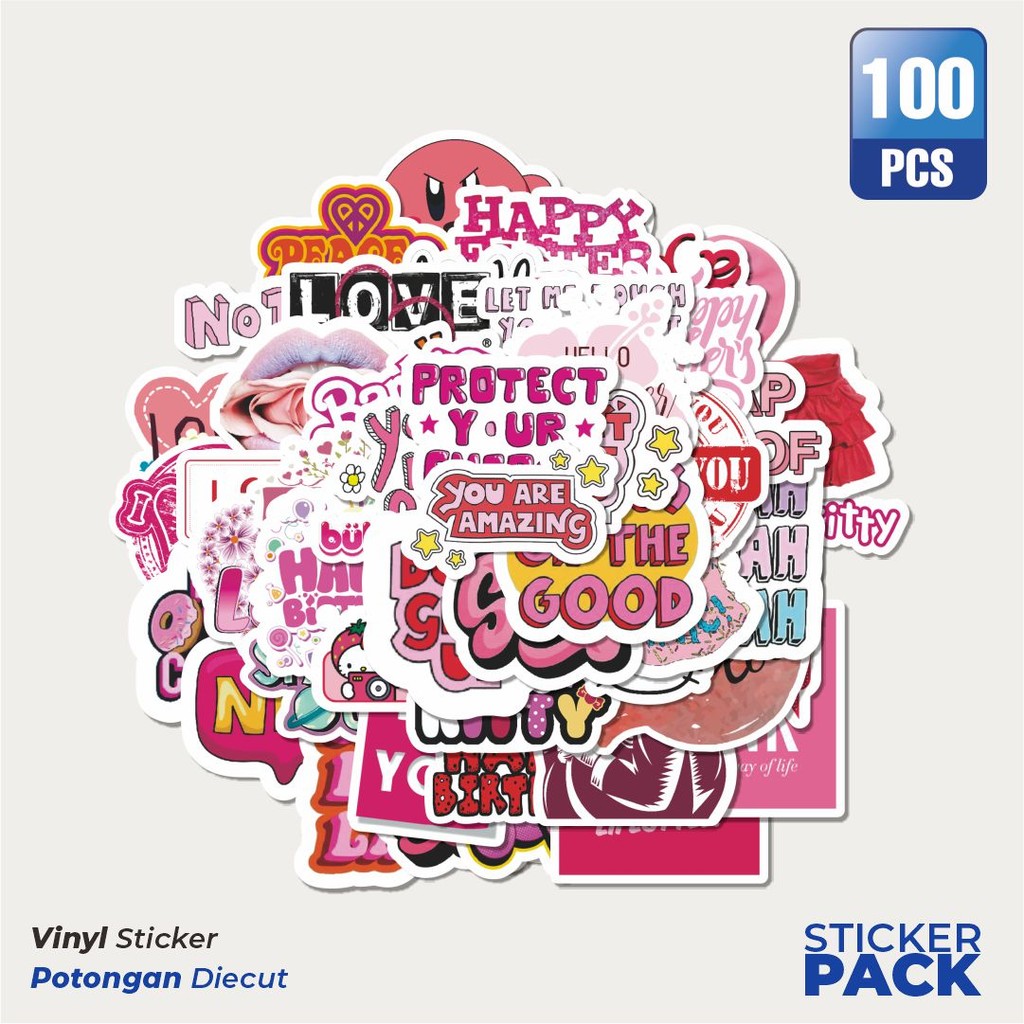 

Super Hemat! 100 PCS Stiker Pink Girls Waterproof Aesthetic- Untuk Laptop, Motor, dan Helm - Paper Stationery Pack