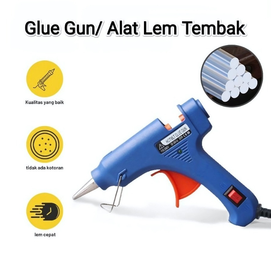 

Terlaris!!! Free Lem + Alat Lem Tembak Glue Gun 20 Watt Hot Melt Pistol Panas + GRATIS Glue Sticks 10 Pcs Refill Stik Lem Lilin Stick