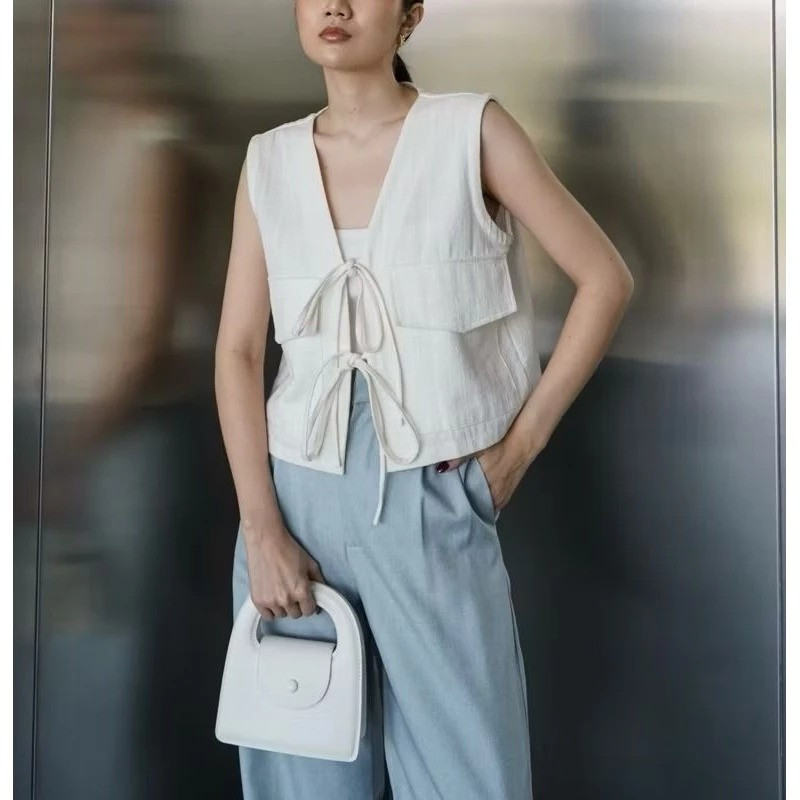 DOLLAR - ZER VEST ROMPI KALPANA TALI IKAT PITA CROP BASIC OUTER KOREAN TANPA LENGAN / RENE VEST Blou